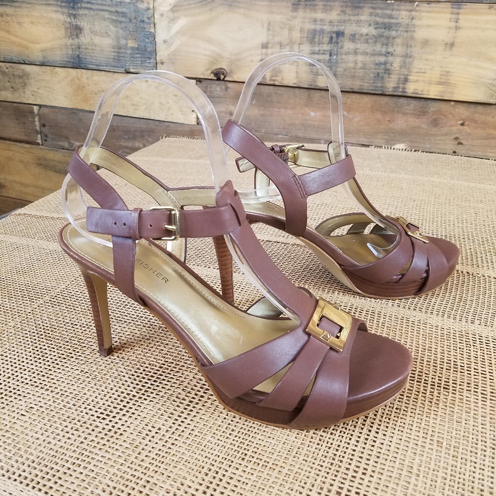 Marc Fisher Brown Leather Strappy Heel San…